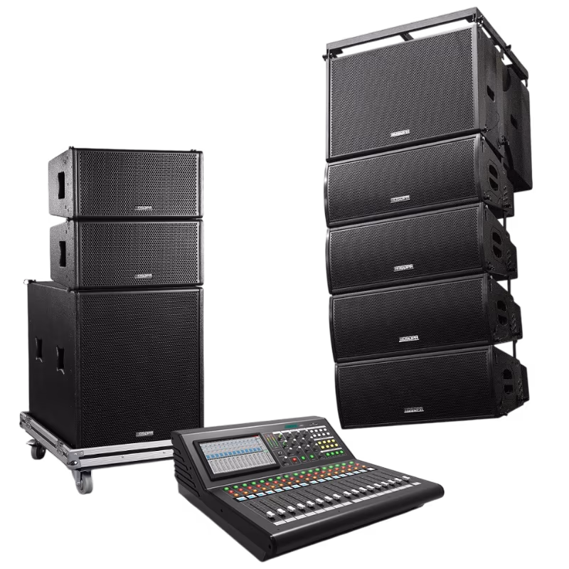 sistema de audio profesional instalado en un auditorio para mejorar la claridad de la voz